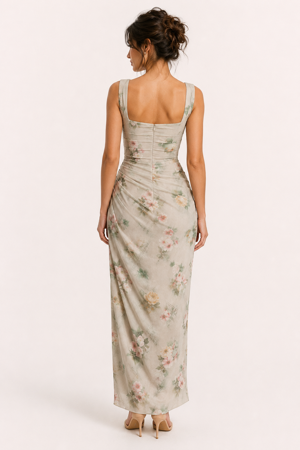 Robe longue à motifs floraux pour femme avec fente, idéale pour les mariages - Lena