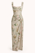 Robe longue à motifs floraux pour femme avec fente, idéale pour les mariages - Lena