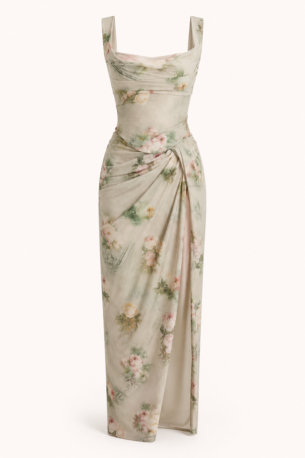 Robe longue à motifs floraux pour femme avec fente, idéale pour les mariages - Lena