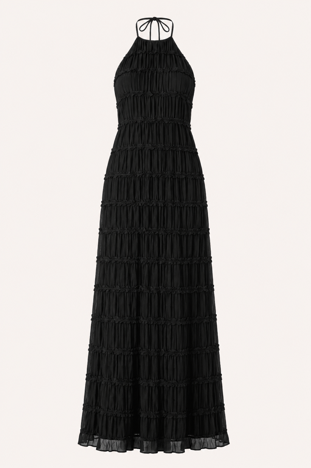 Robe longue d'été plissée avec un élégant col licou - Tilda