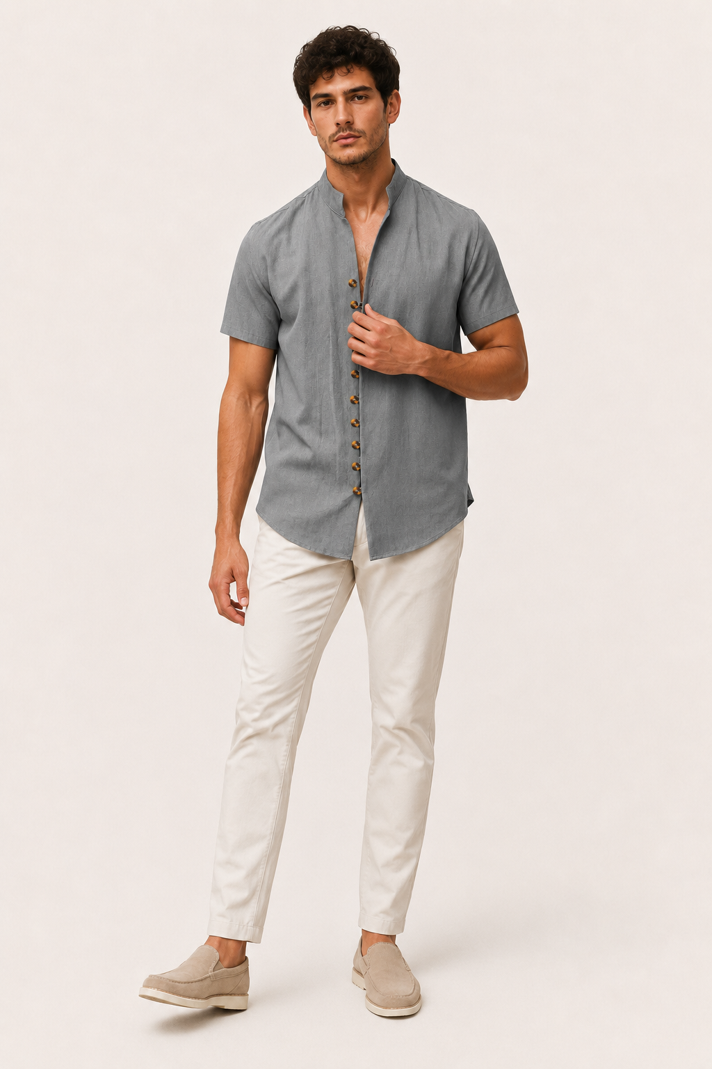 Chemise homme manches courtes col mao boutonnée casual - Lorenz