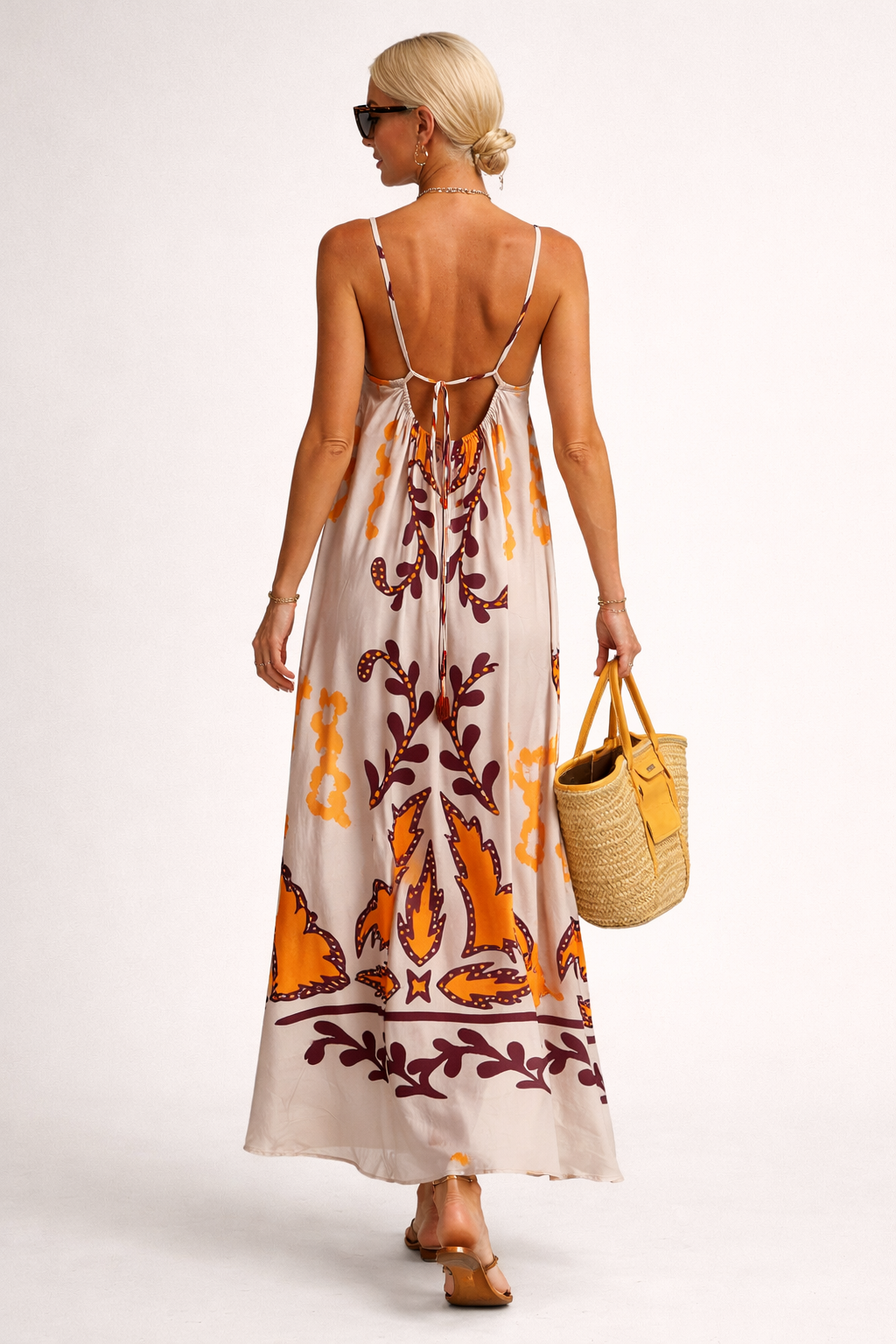 Robe longue bretelles motif ethnique pour femme - Alma