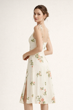 Robe midi légère femme printemps encolure douce imprimé floral - Lirena