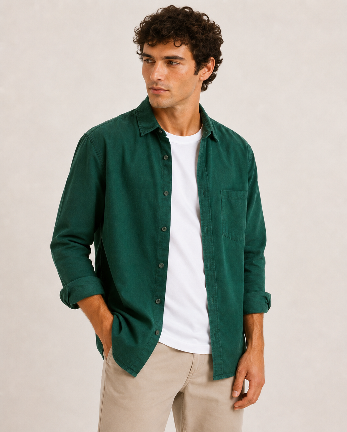 Chemise lin homme manches longues texture poche poitrine - Emil