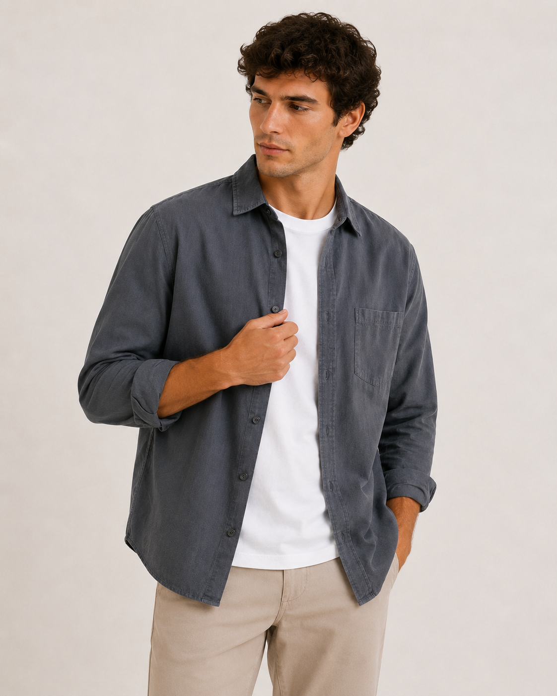 Chemise lin homme manches longues texture poche poitrine - Emil