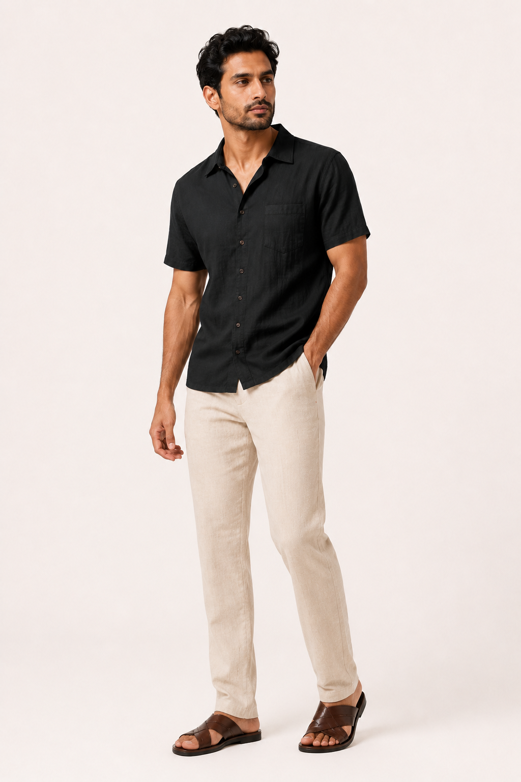 Chemise lin homme manches courtes col classique poche utile - Patricio