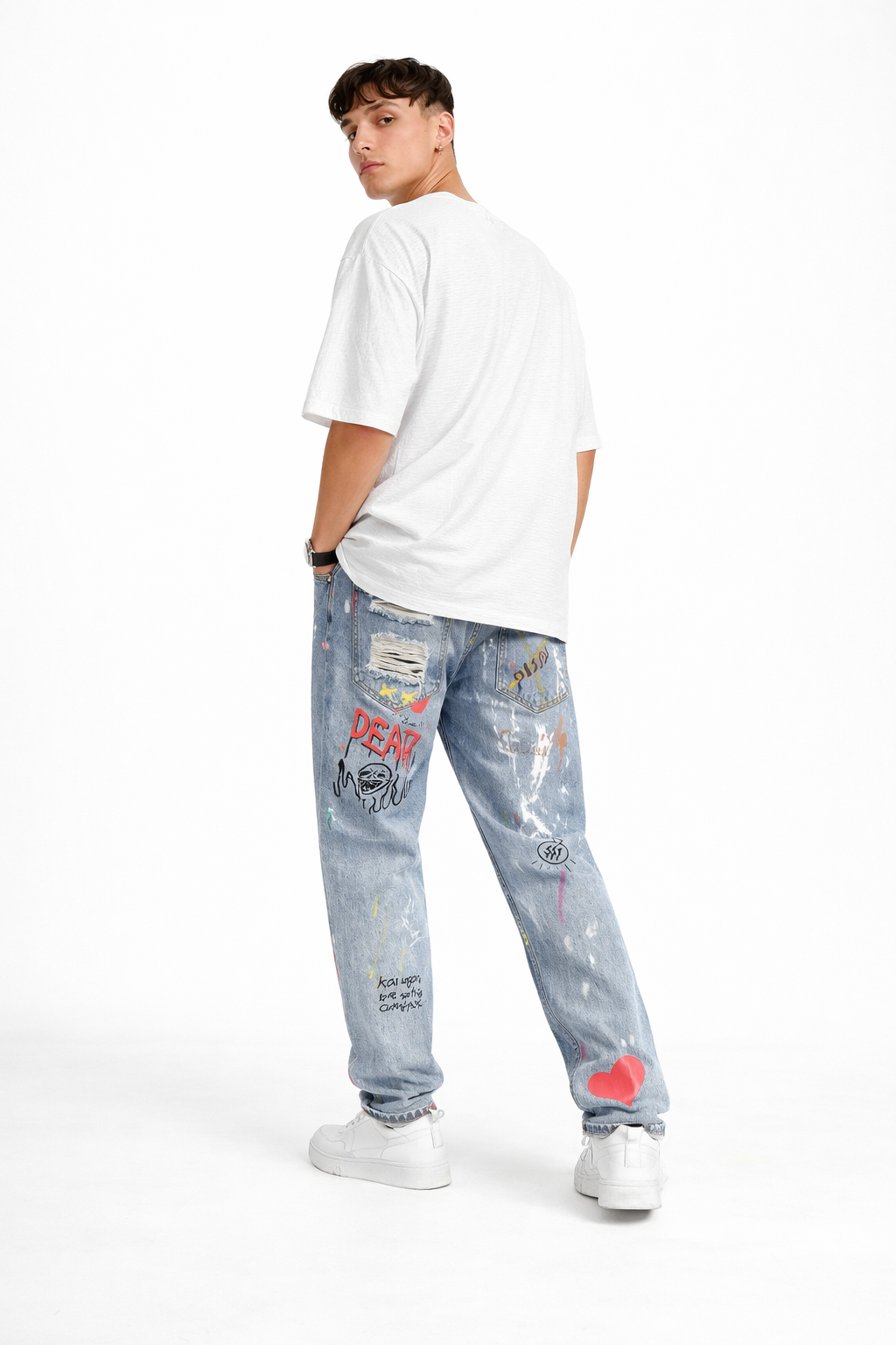 Jean en denim avec imprimé graphique et déchirures - Sindre