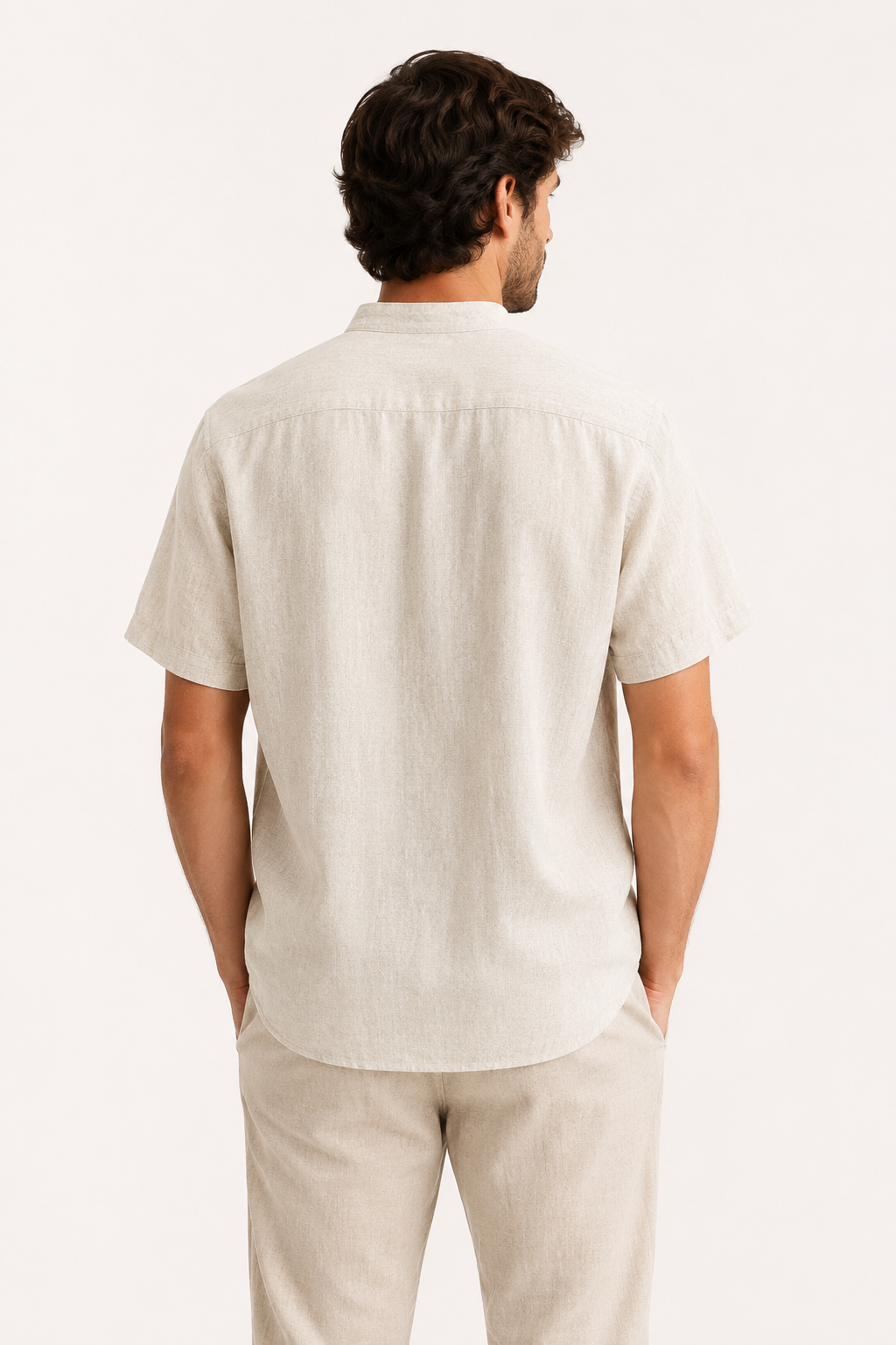 Chemise lin homme manches courtes col mandarin moderne - Emil