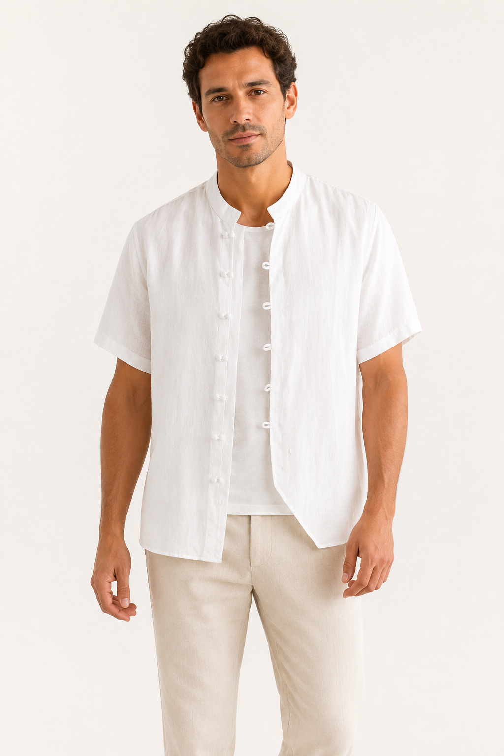 Chemise lin homme manches courtes col mandarin moderne - Emil
