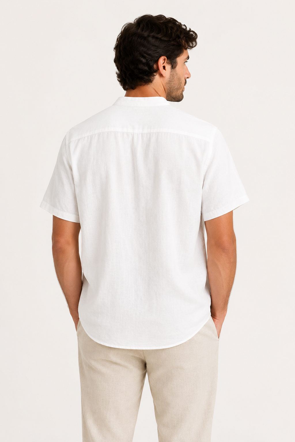 Chemise lin homme manches courtes col mandarin moderne - Emil