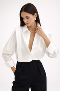 Blouse en coton con col classique et poignets boutonnés et manches longues - Rossana