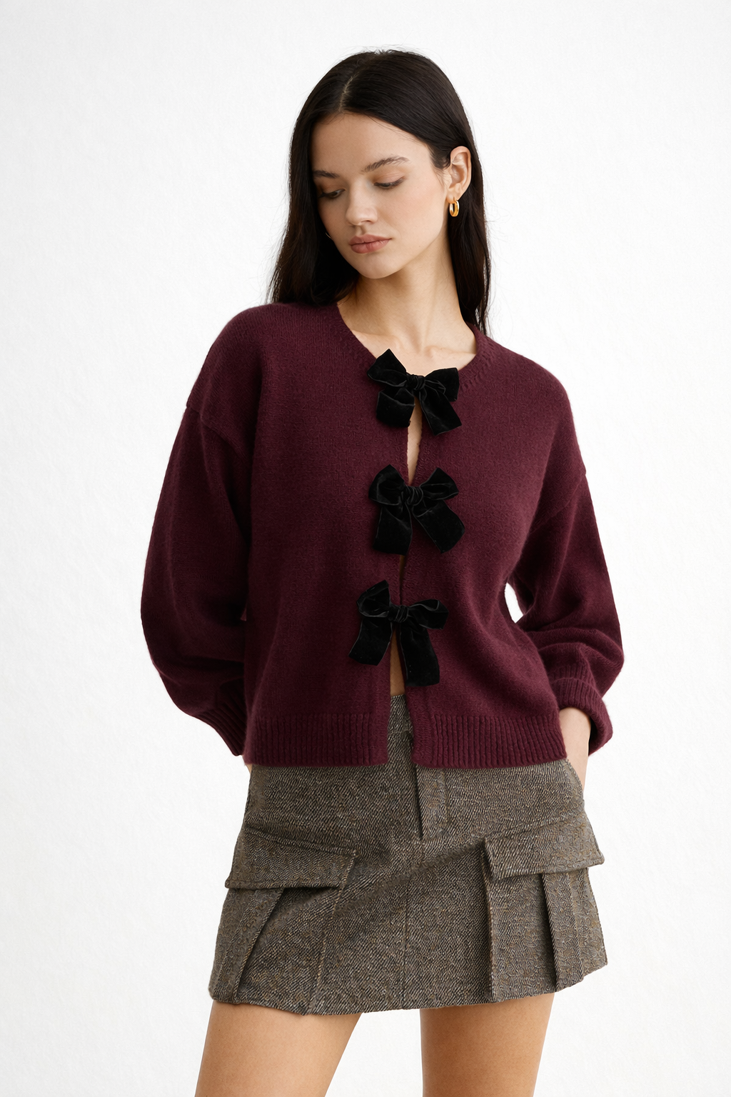 Pull in Cuir con Coupe Courte et Design Ouvert Vintage Fermé par Trois Boucles Incurvées en Ligne Verticale - Olatz