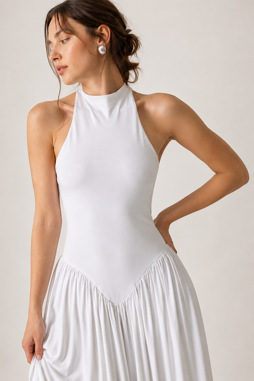 Robe longue d'été pour femme, avec col licou et jupe fluide - Liv