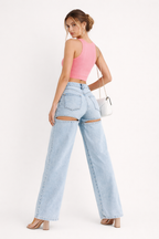 Pantalon évasé taille haute tissu côtelé extensible - Emilia