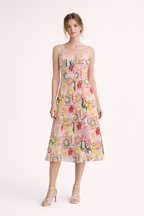 Robe midi bretelles fines imprimé artistique - Bianca