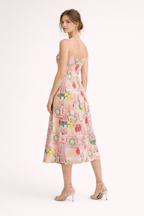 Robe midi bretelles fines imprimé artistique - Bianca