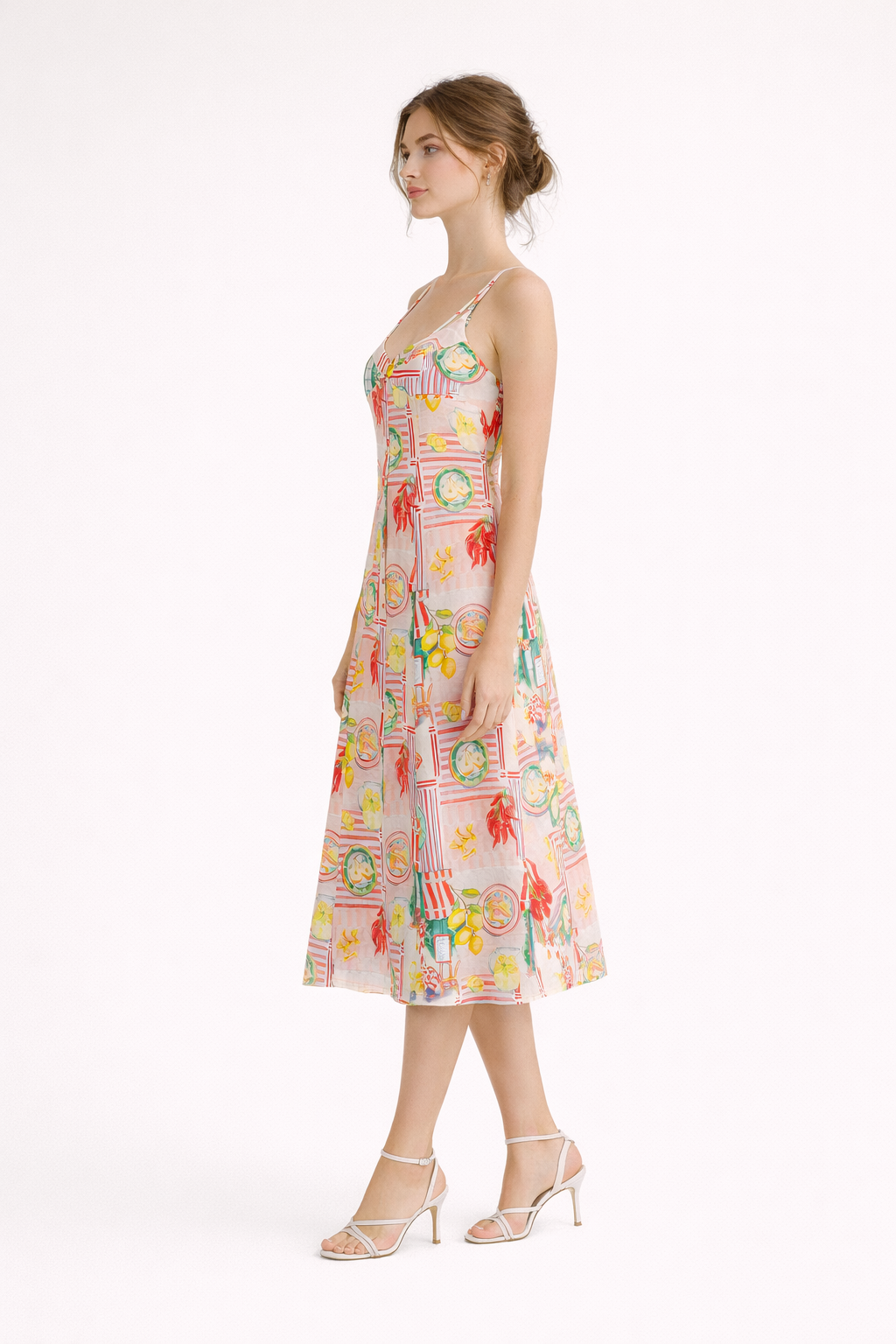 Robe midi bretelles fines imprimé artistique - Bianca