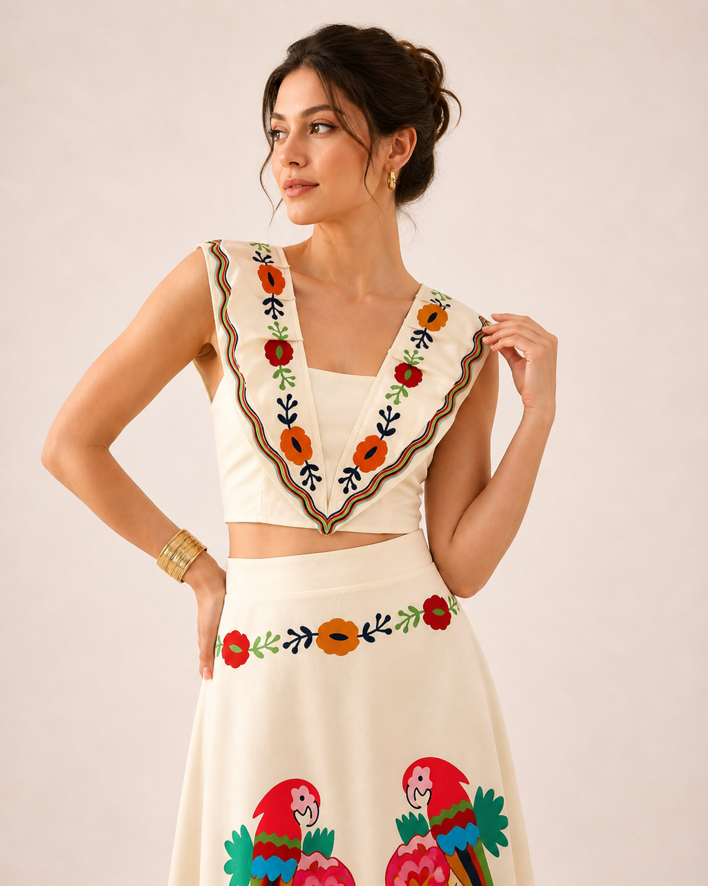 Ensemble deux pièces femme imprimé tropical top jupe longue taille haute été - Kimberly