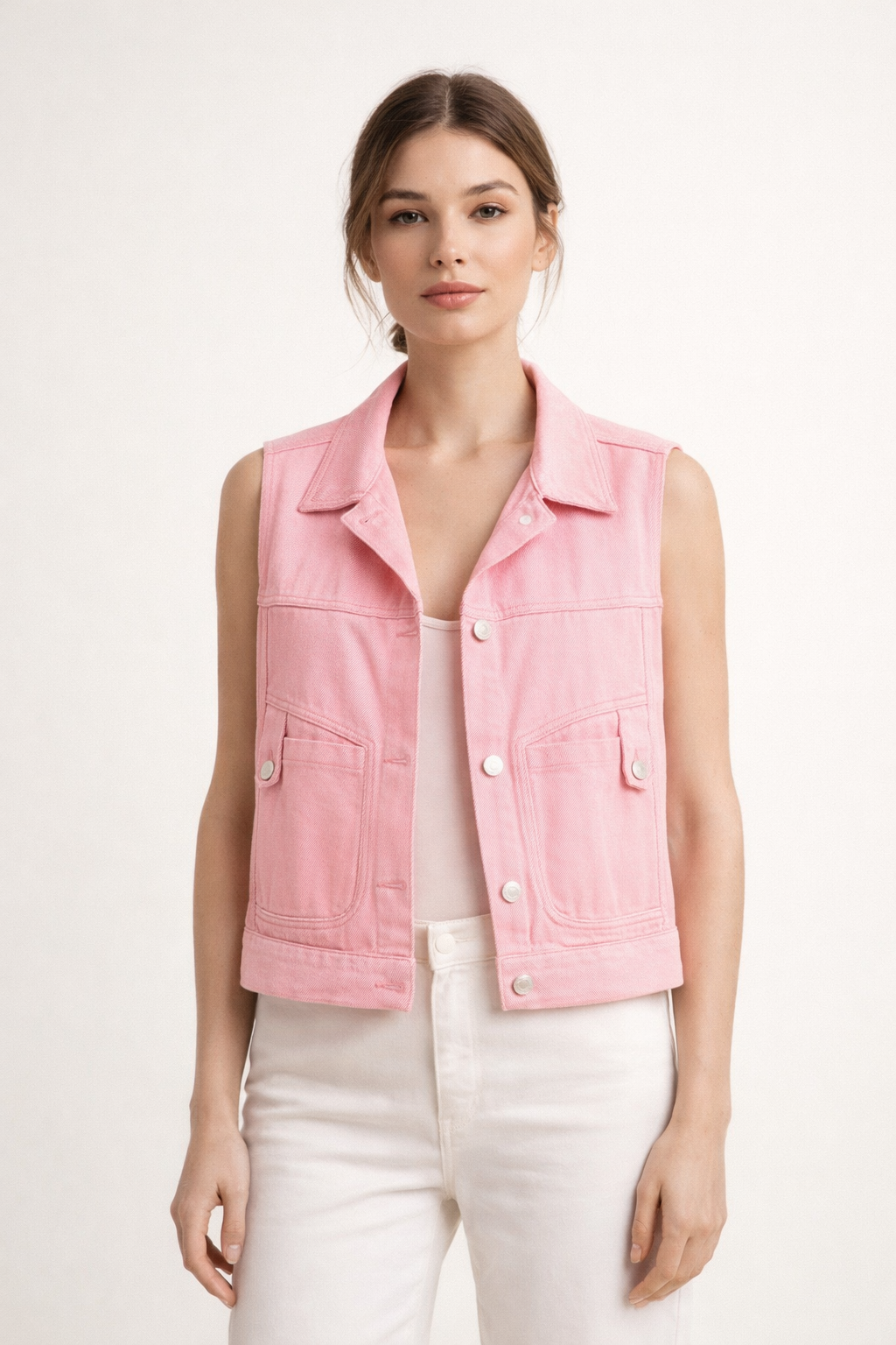 Gilet court denim sans manches poches - Victoria
