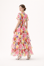Robe longue fleurie à volants encolure en V - Alessandra