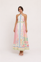 Robe longue imprimée dos nu encolure licou - Valentina