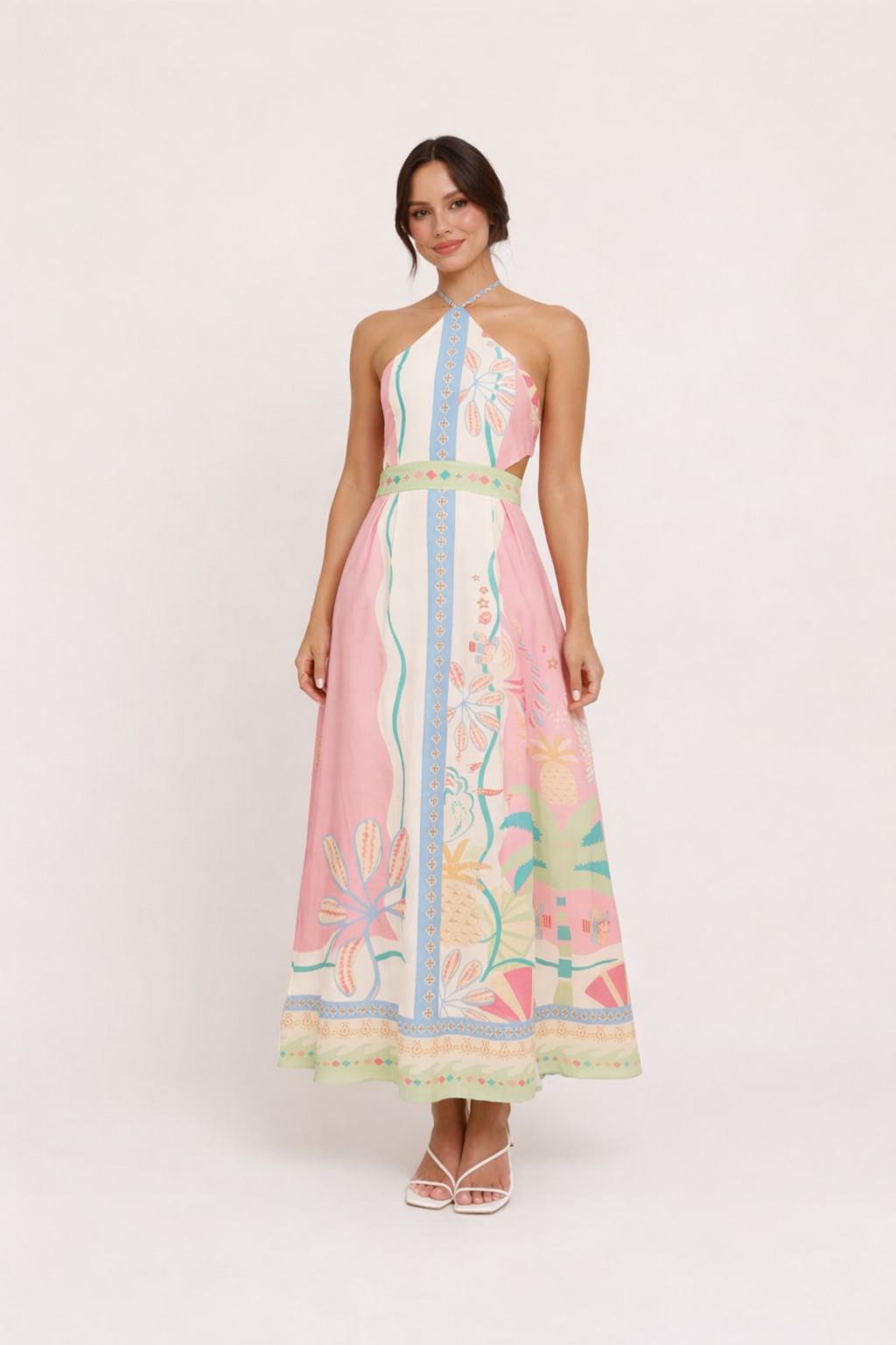 Robe longue imprimée dos nu encolure licou - Valentina