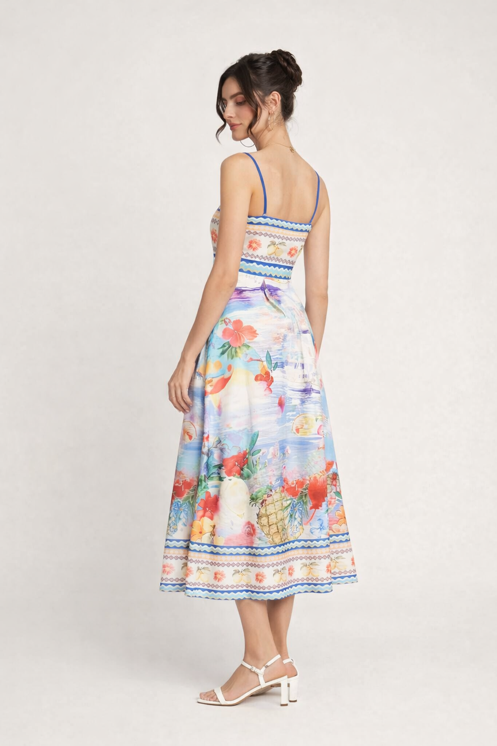 Robe midi femme encolure droite motif fleuri saison estivale - Mirela