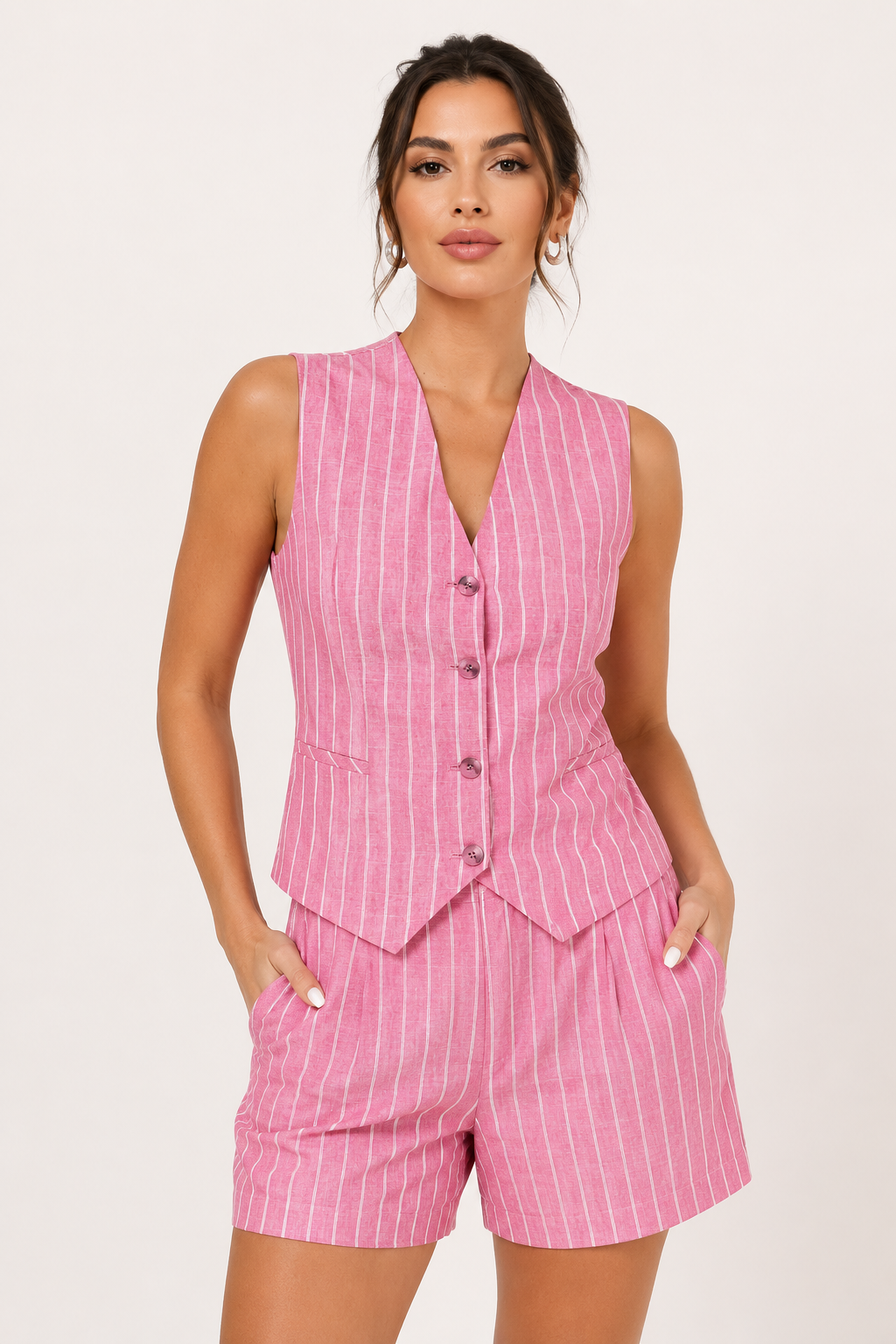 Ensemble gilet rayé et short taille haute pour femme - Pinny