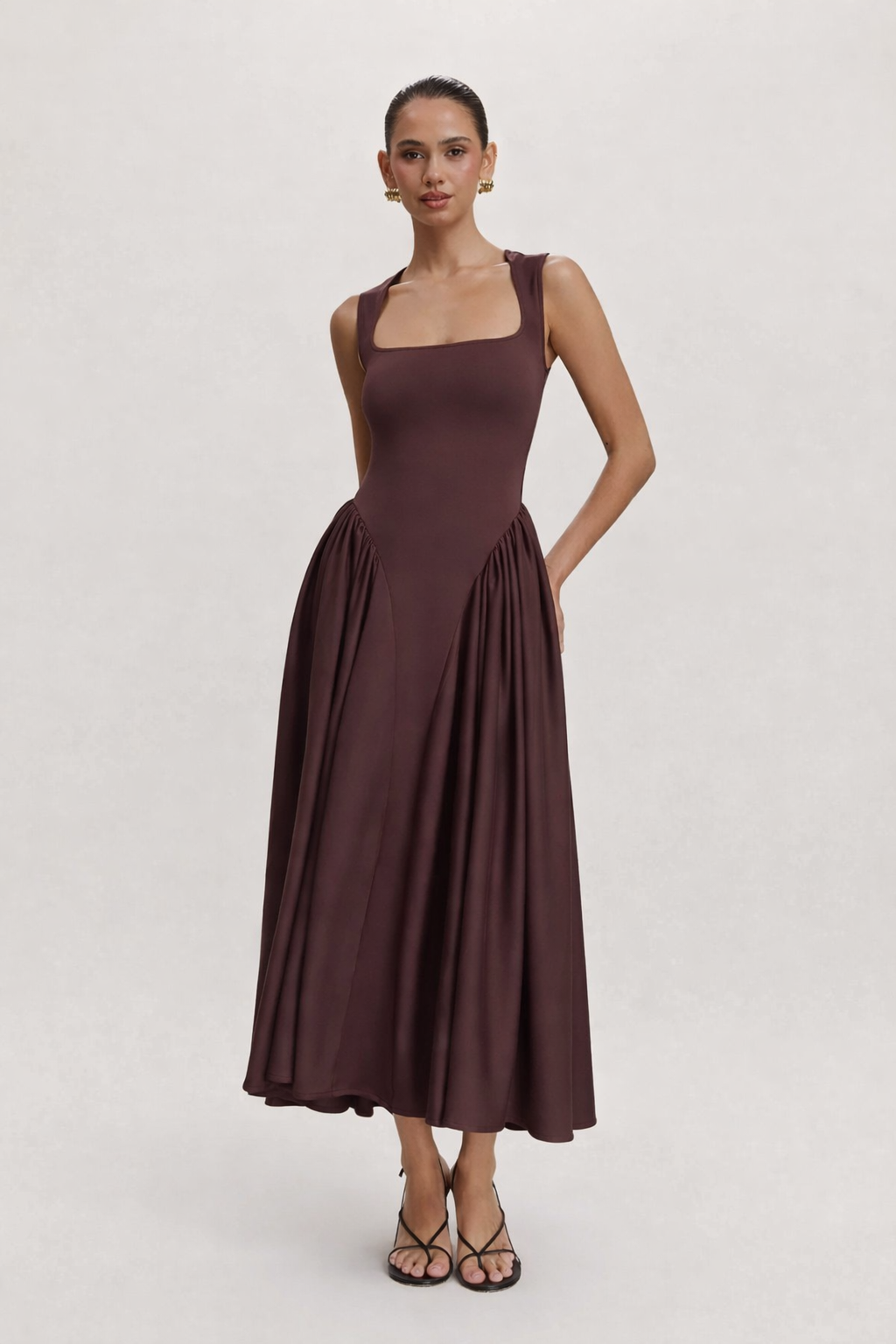 Robe midi encolure carrée - Brigitte