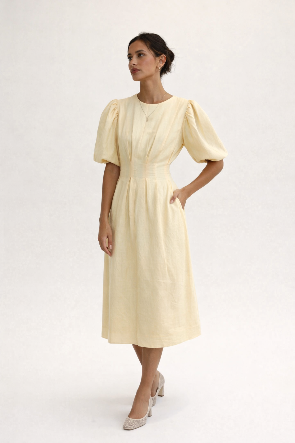 Robe midi manches bouffantes - Frieda