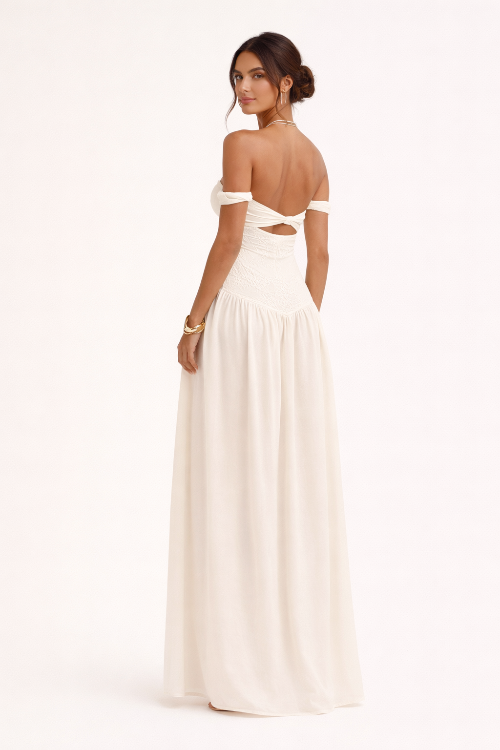 Robe longue fente devant manches tombantes - Helga