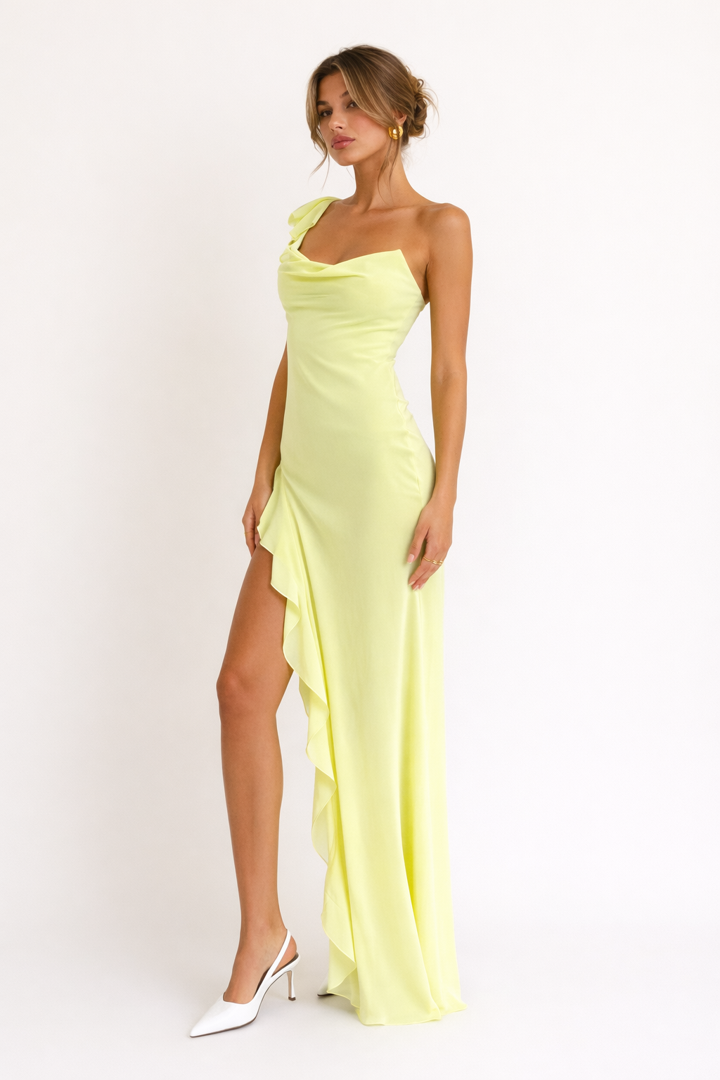 Robe maxi en satin à fentes latérales pour femmes - Sieglinde