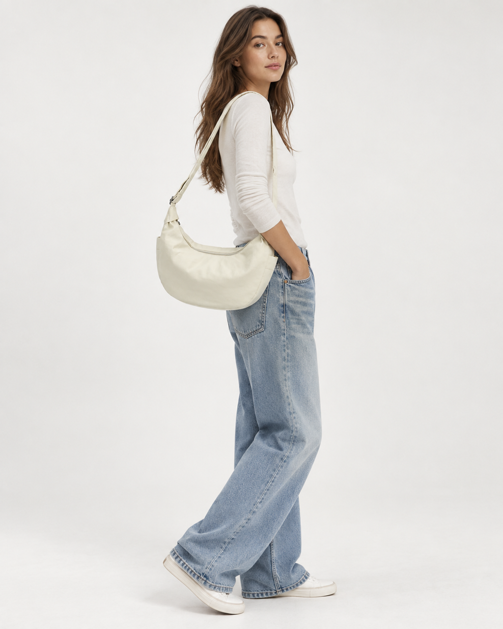 Sac bandoulière femme demi-lune grande capacité réglable - Manon