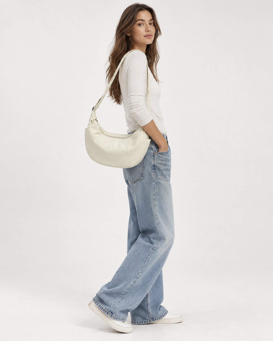 Sac bandoulière femme demi-lune grande capacité réglable - Manon