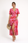 Robe midi à imprimé floral à fente sur le devant pour femmes - Amalia