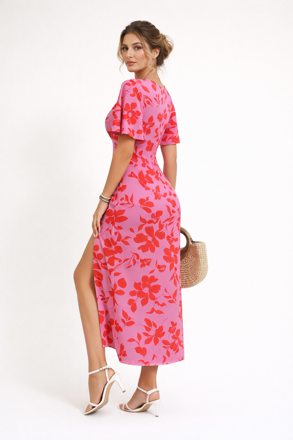 Robe midi à imprimé floral à fente sur le devant pour femmes - Amalia
