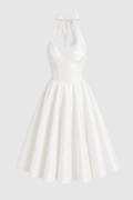 Robe midi dos nu bretelles licou taille haute jupe large soirée et diplôme - Elodie