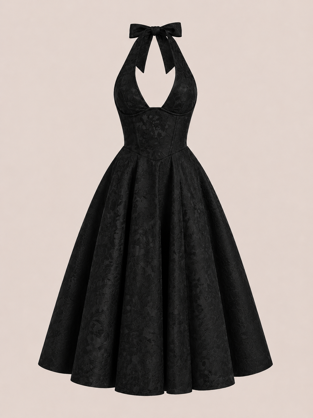 Robe midi dos nu bretelles licou taille haute jupe large soirée et diplôme - Elodie