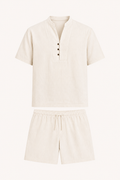 Ensemble homme en lin et coton avec col mao et short - Armin