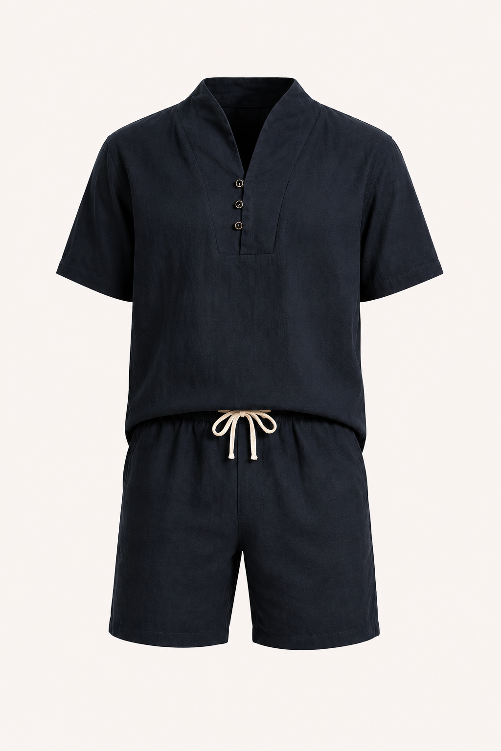 Ensemble homme en lin et coton avec col mao et short - Armin