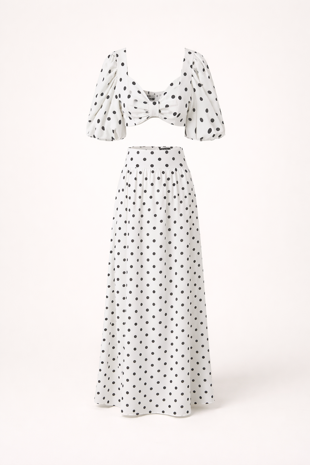 Ensemble top avec jupe maxi à manches bouffantes et imprimé à pois - Calista
