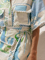 Ensemble d'été en coton léger avec nœud décoratif et coupe fluide adaptée à diverses silhouettes - Kelly