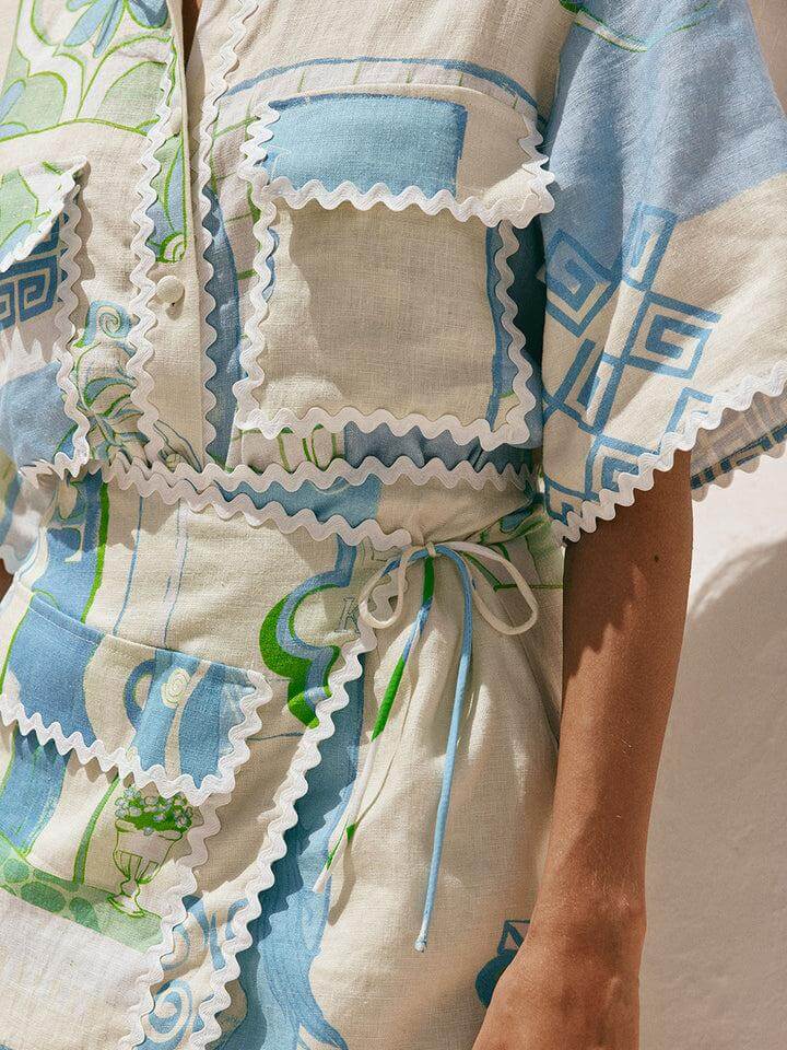 Ensemble d'été en coton léger avec nœud décoratif et coupe fluide adaptée à diverses silhouettes - Kelly