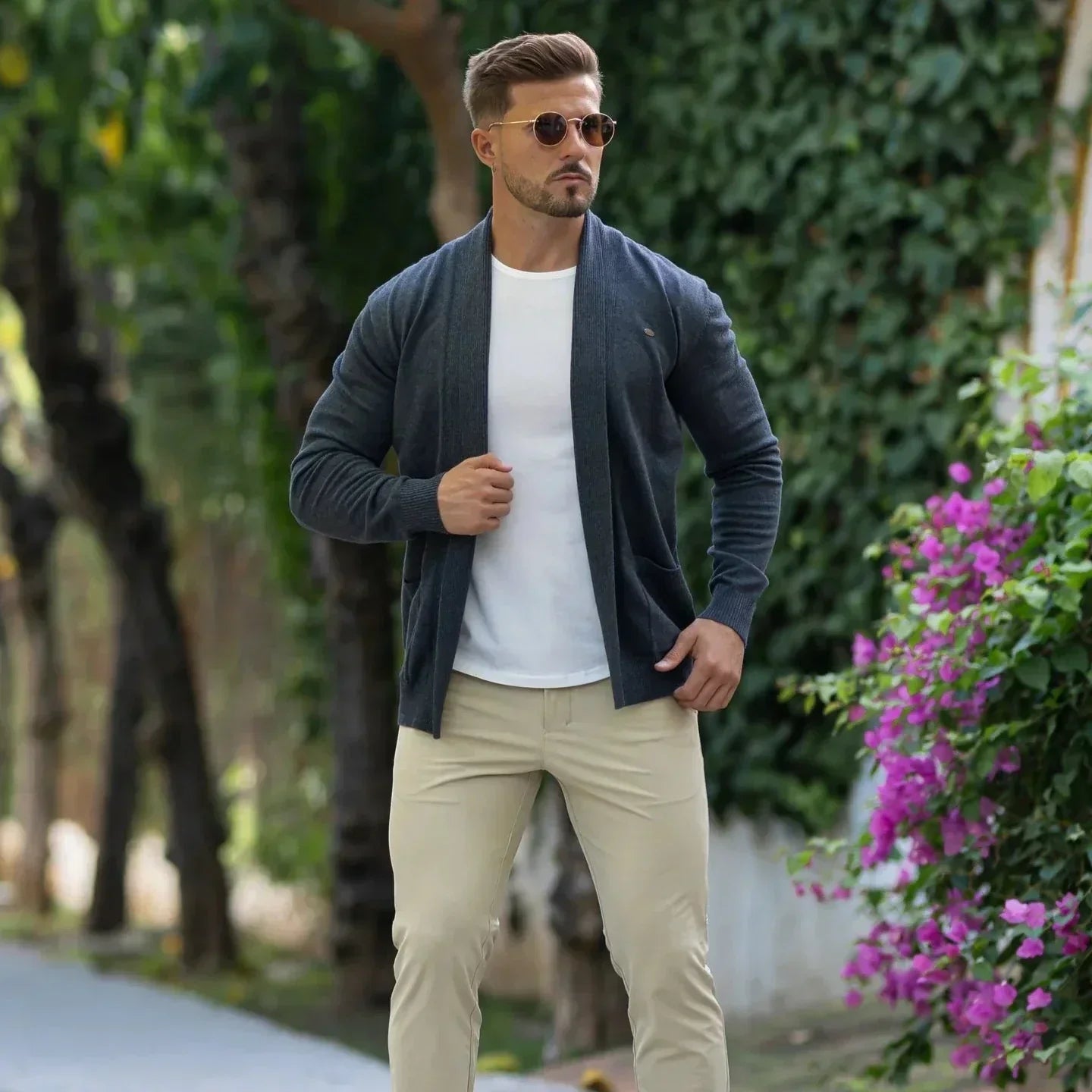 Cardigan pour homme in maille con col ouvert et coupe slim texture légère et confort quotidien - Elliot