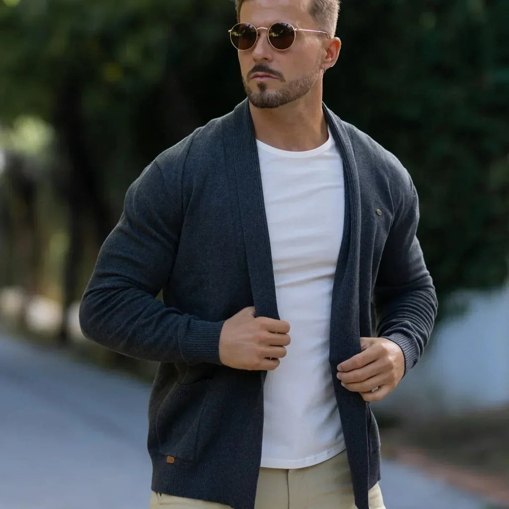 Cardigan pour homme in maille con col ouvert et coupe slim texture légère et confort quotidien - Elliot