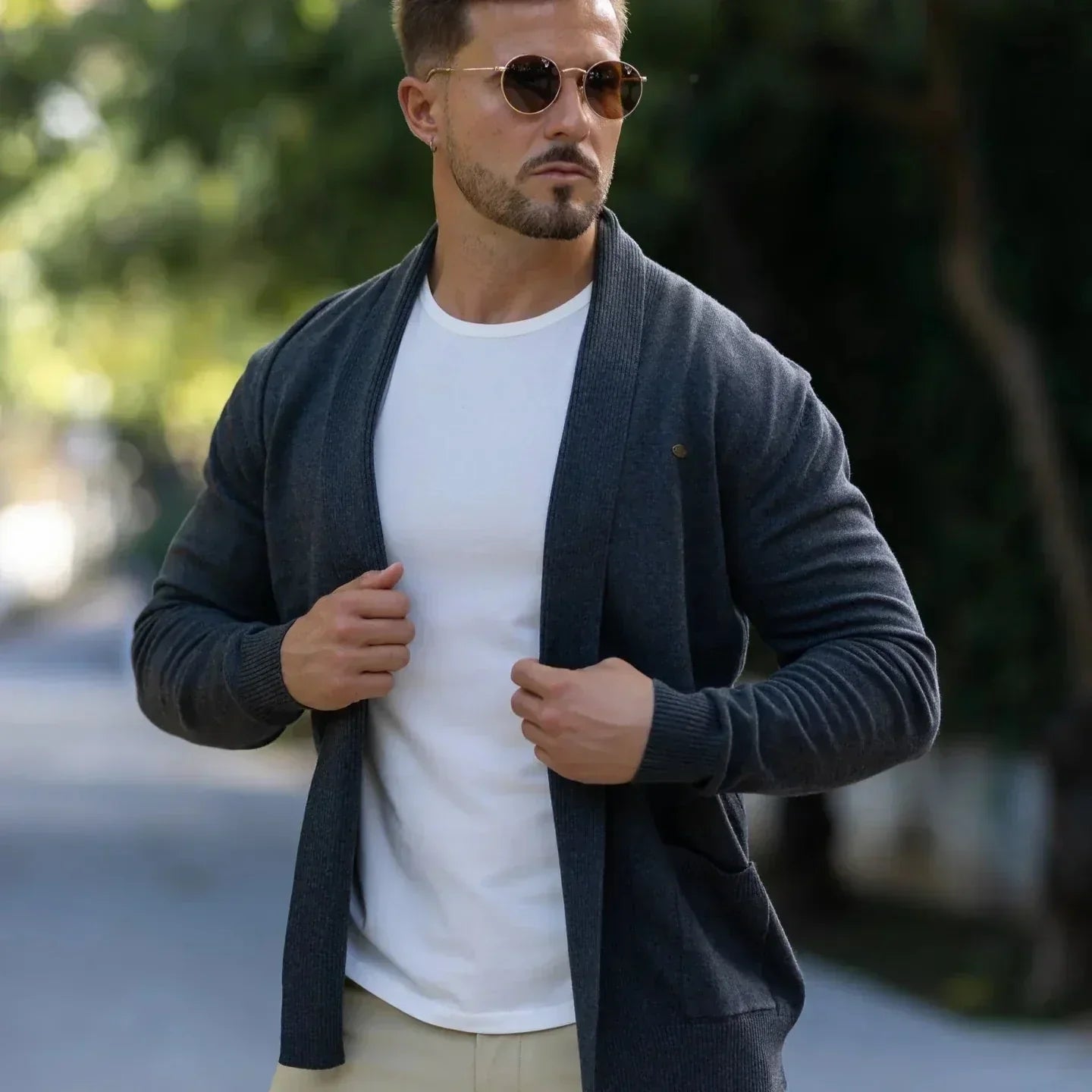 Cardigan pour homme in maille con col ouvert et coupe slim texture légère et confort quotidien - Elliot