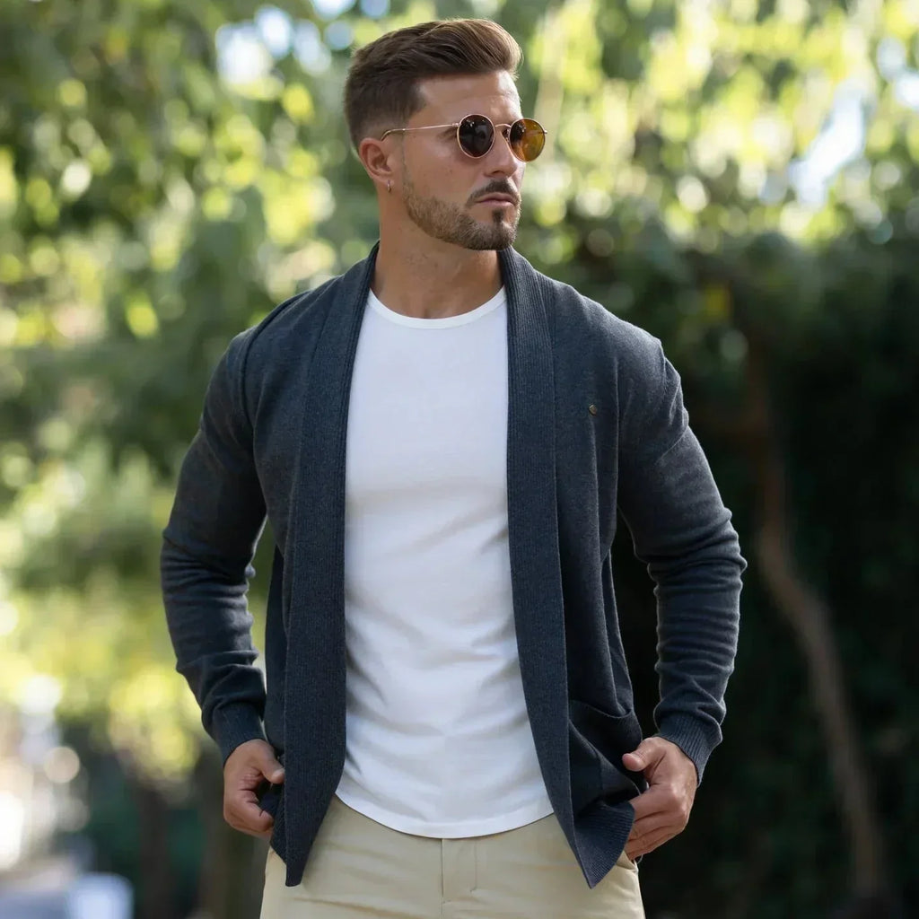Cardigan pour homme in maille con col ouvert et coupe slim texture légère et confort quotidien - Elliot