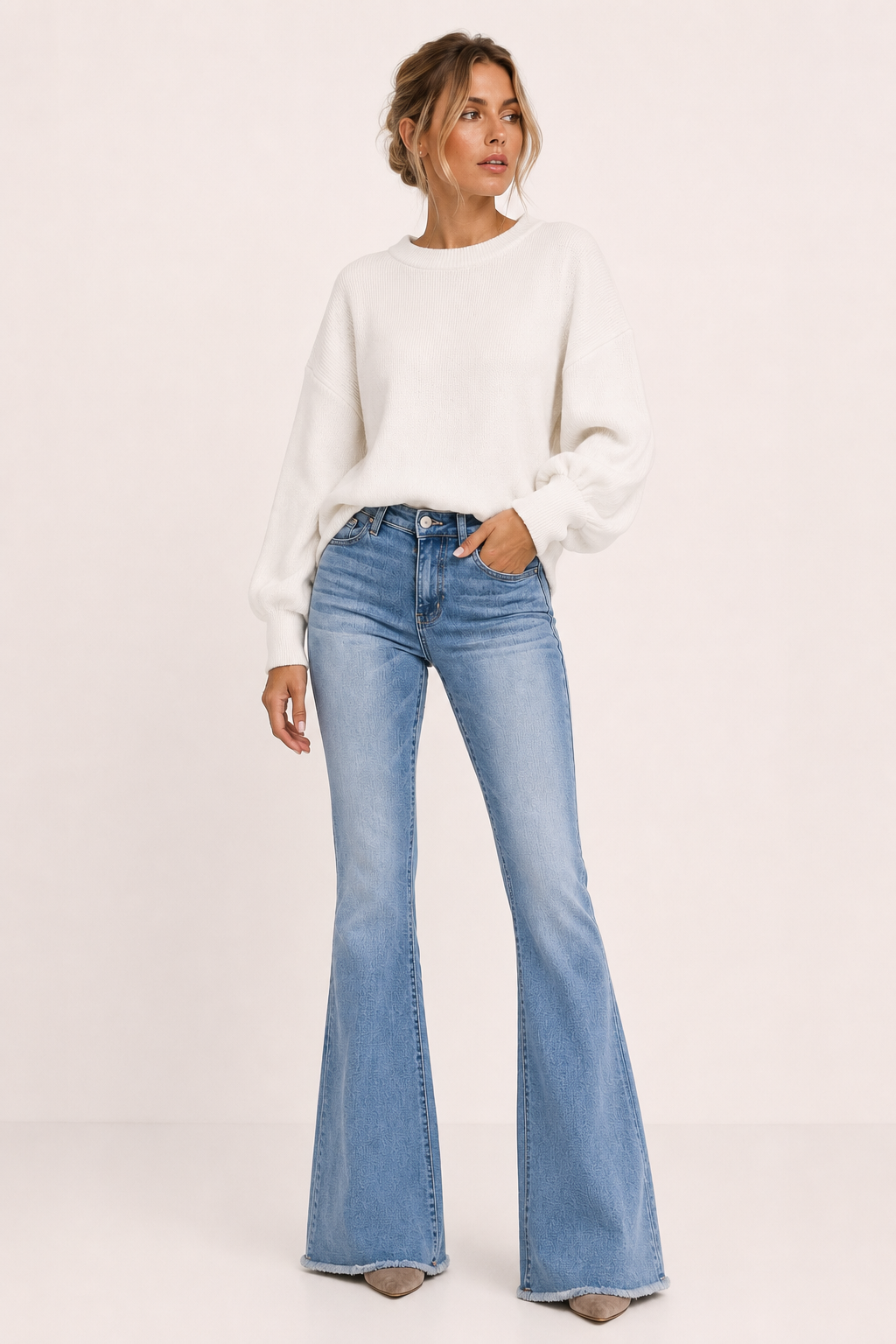 Jean évasé pour femme, taille haute, jambes évasées - Greta