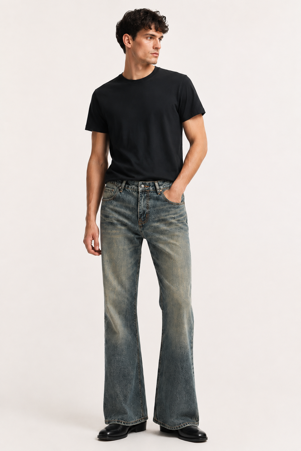 Jean évasé pour homme, coupe slim, délavage effet vintage - Henrik