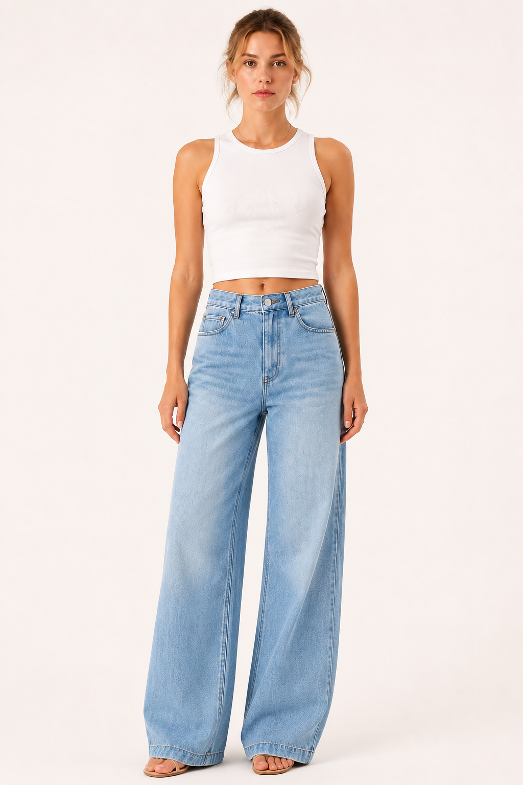 Jean baggy taille haute pour femme, à jambes larges et coupe droite - Marlene